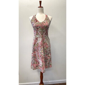 Vtg Ann Taylor Dress Women's Size 4 pink Brown Floral Y2K Halter Empire Waist